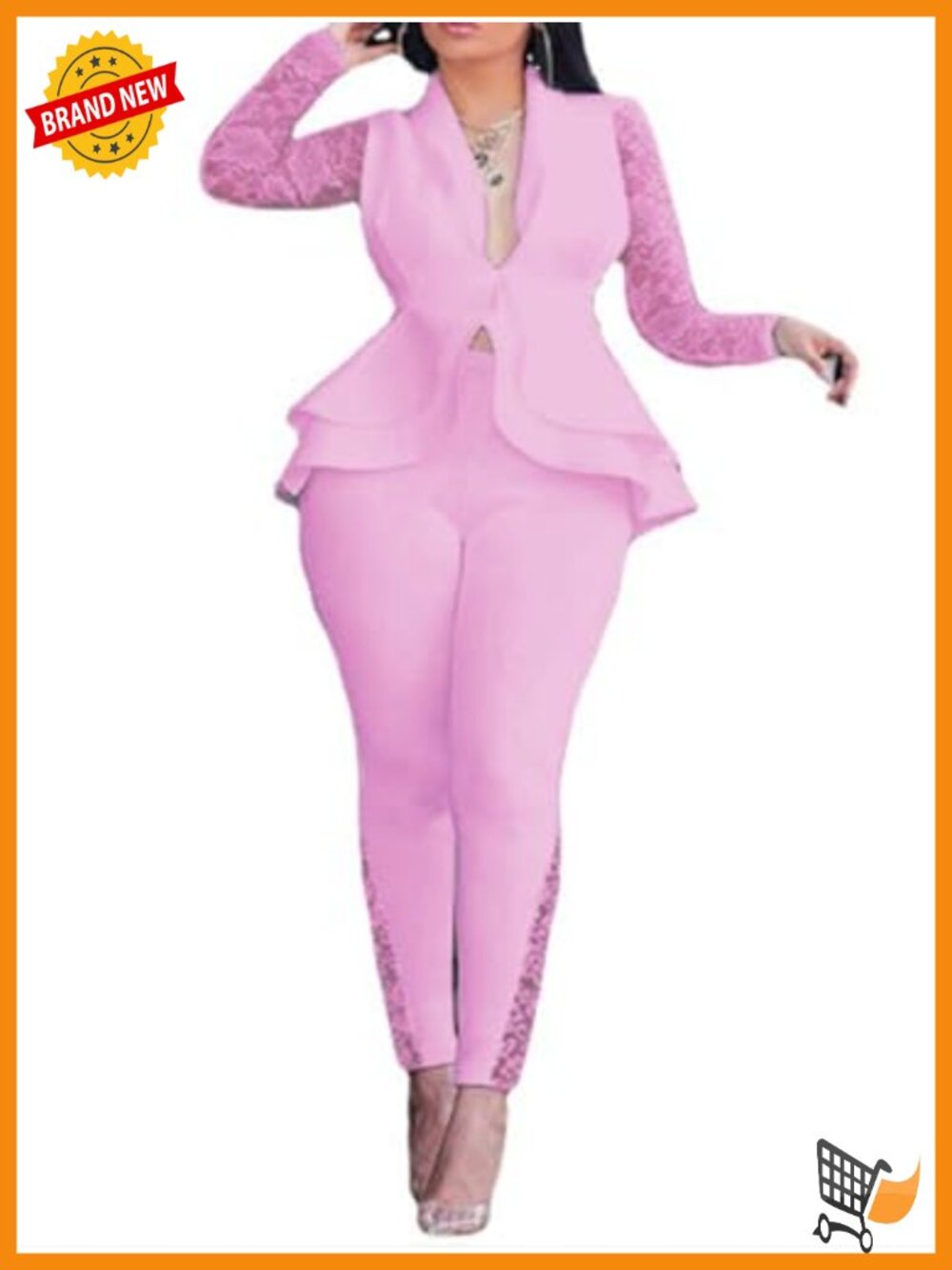 Womens Deep V Neck Ruffle Blazer Two Piece Pants Set Bodycon Long Sleeve